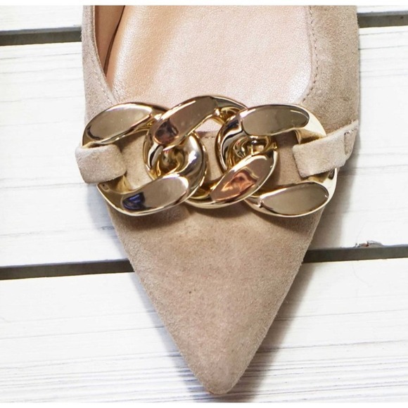 Steve Madden Forge Suede Pointy Flats Tan  Women's Size 6.5M Chunky Chain Detail - Picture 3 of 11